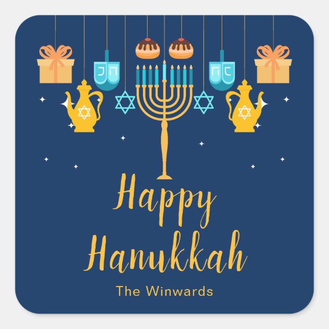 Adesivo Quadrado Menorah Hanukkah Party Sticker (Frente)
