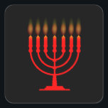 Adesivo Quadrado Menorh Com Sete Velas<br><div class="desc">Uma menorah com sete velas acesas sobre um fundo preto</div>