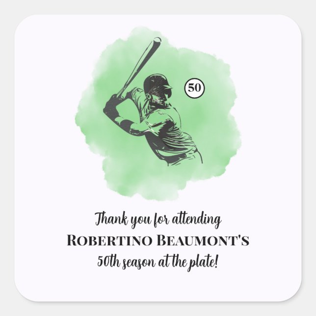 Adesivo Quadrado Men's Baseball Hitting 50th Birthday (Frente)