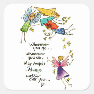 Adesivo Quadrado Mensageiros de Deus a vigiar-vos a cores modernas