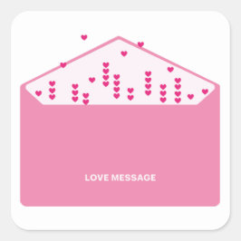 Adesivo Quadrado Mensagem de Amor Corações Rosa Minimalista Fofo En