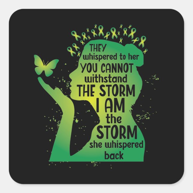 Adesivo Quadrado Mental Health Green Ribbon Butterfly (Frente)