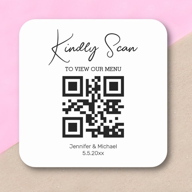 Adesivo Quadrado menu de casamento mínimo de código qr moderno (Criador carregado)
