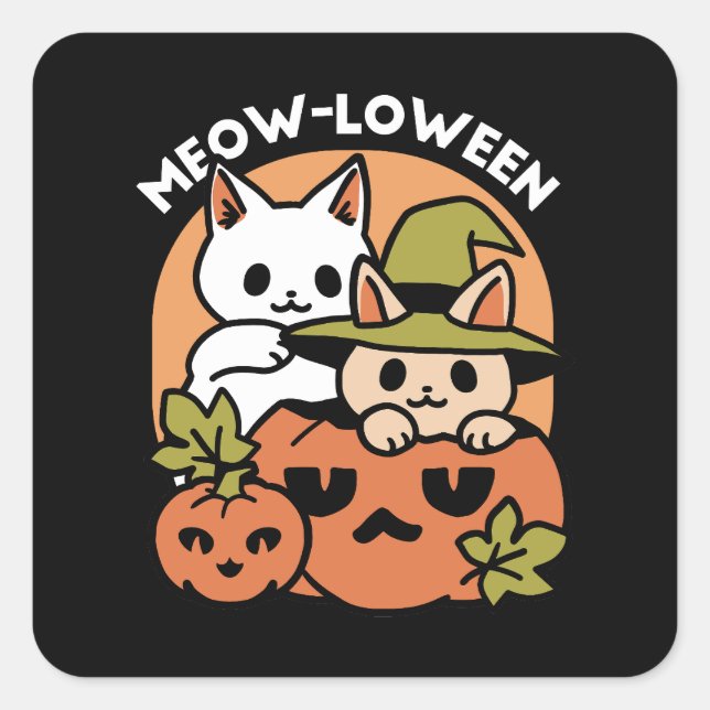 Adesivo Quadrado Meow-Loew - Festivo Halloween Design (Frente)