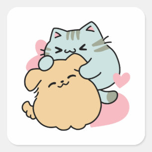 Adesivo Quadrado Meow & Woof Perfect Toga - Gato e Cachorro Bonitos