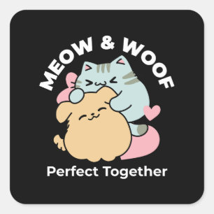 Adesivo Quadrado Meow & Woof Perfect Toga - Gato e Cachorro Bonitos