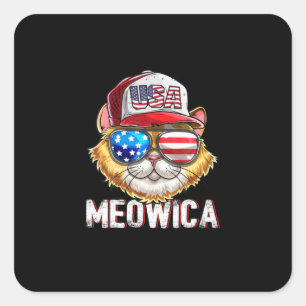 Adesivo Quadrado Meowica American Flag Cat 4 De Julho