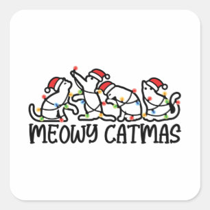 Adesivo Quadrado Meowy Catmas Engraçado Papais noeis Gatos