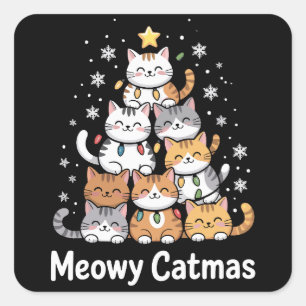 Adesivo Quadrado Meowy Catmas Gato Natal Árvore de Natal Natal Papa