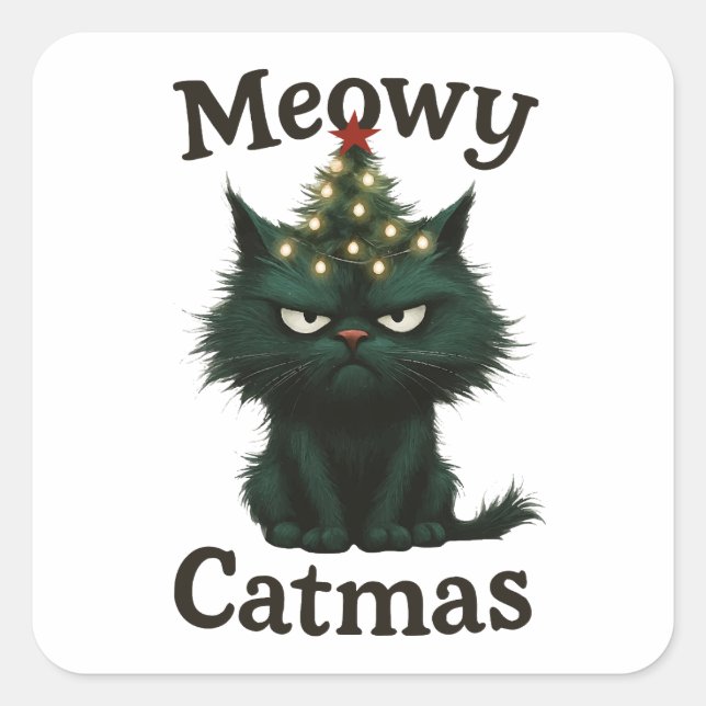 Adesivo Quadrado Meowy Catmas Moody cat (Frente)