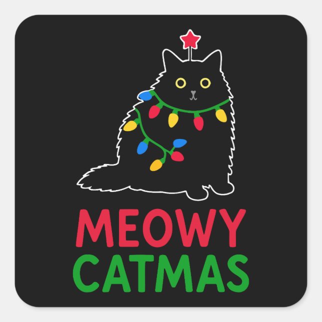 Adesivo Quadrado Meowy Natal Felino (Frente)