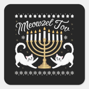 Adesivo Quadrado Meowzel Tov Camisa de Natal Chanukah Hanukkah Engr