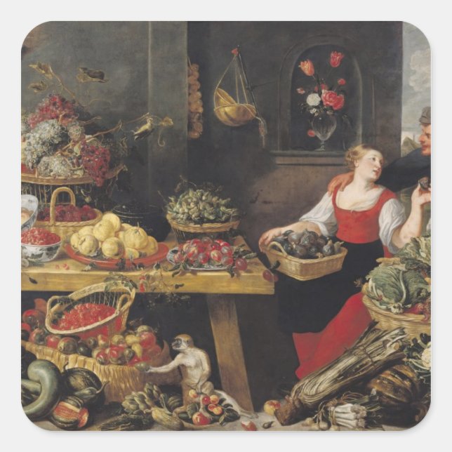 Adesivo Quadrado Mercado das frutas e produtos hortícolas (Frente)