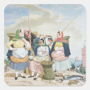 Adesivo Quadrado Mercado do peixe por mar, c.1860 (petróleo na canv