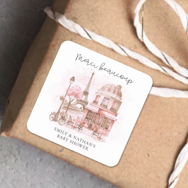 Adesivo Quadrado Merci Beaucoup Paris Café Chá de fraldas Obrigado (Criador carregado)