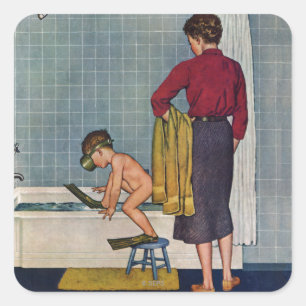 Adesivo Quadrado Mergulhador na cuba