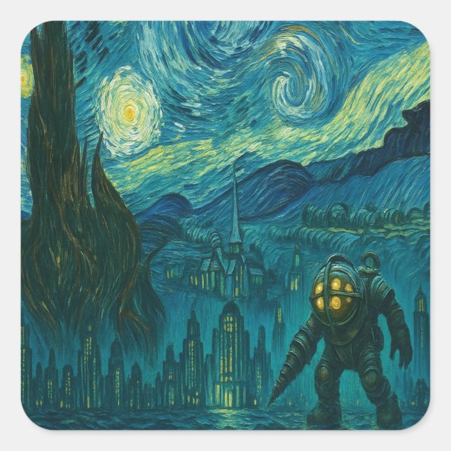 Adesivo Quadrado Mergulhador no Starry City Sticker (Frente)