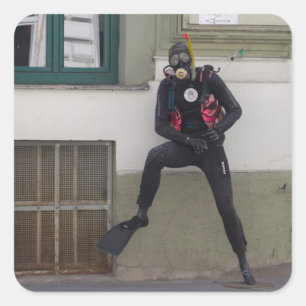 Adesivo Quadrado Mergulhador Seco Scuba