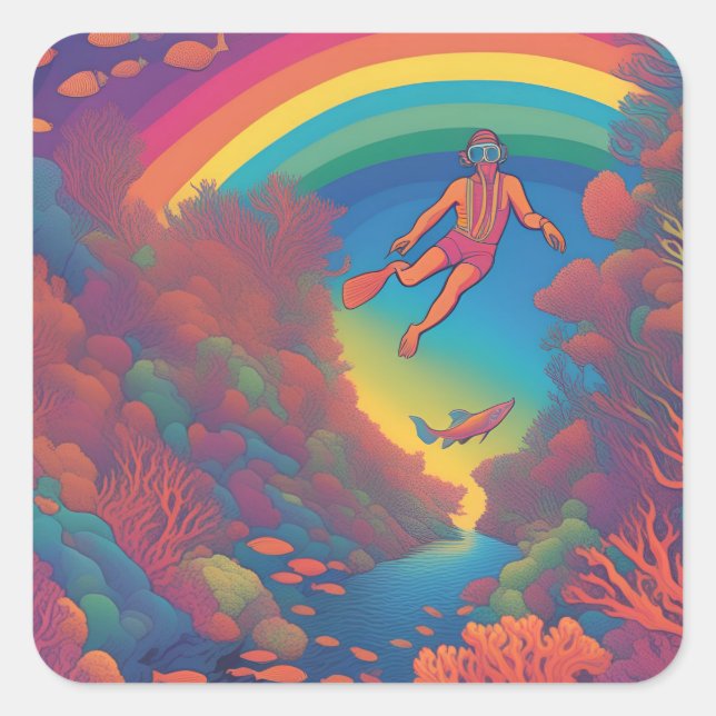 Adesivo Quadrado Mergulho no arco-íris (Frente)