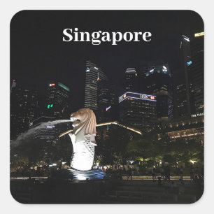 Adesivo Quadrado Merlion & Singapore Skyline #1 Stickers