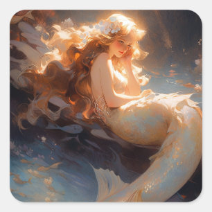 Adesivo Quadrado Mermaid Fantasy Art