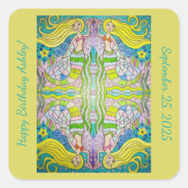 Adesivo Quadrado Mermaid Happy Birthday