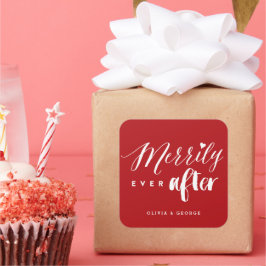 Adesivo Quadrado Merrily Ever Após O Casamento De Férias Da Tipogra