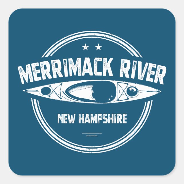 Adesivo Quadrado Merrimack River New Hampshire Kayak (Frente)