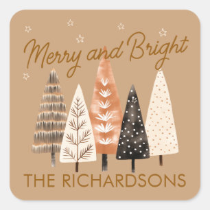 Adesivo Quadrado Merry & Bright Brown Personalizados de Natal