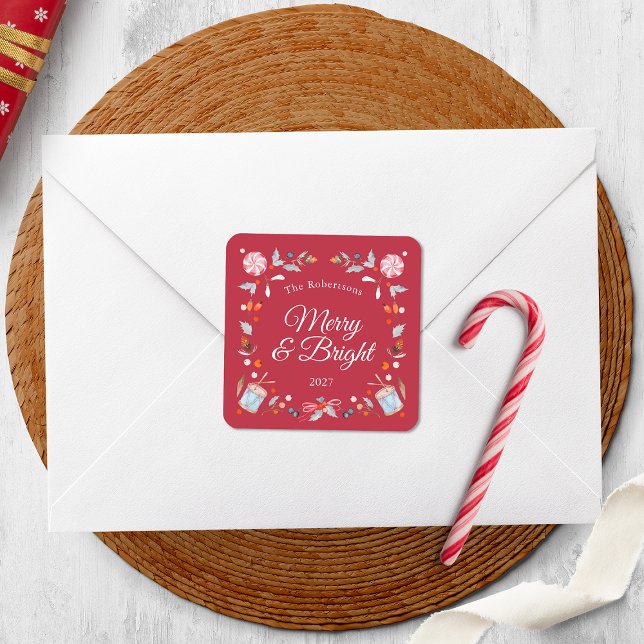 Adesivo Quadrado Merry & Bright Christmas Sticker (Criador carregado)