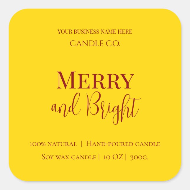 Adesivo Quadrado Merry & Bright Holiday | Editable Christmas Candle (Frente)