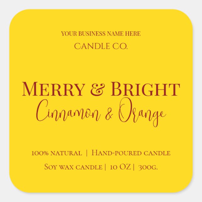 Adesivo Quadrado Merry & Bright Holiday | Editable Christmas Candle (Frente)