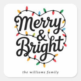 Adesivo Quadrado Merry & Bright Script Festive String Light Holiday