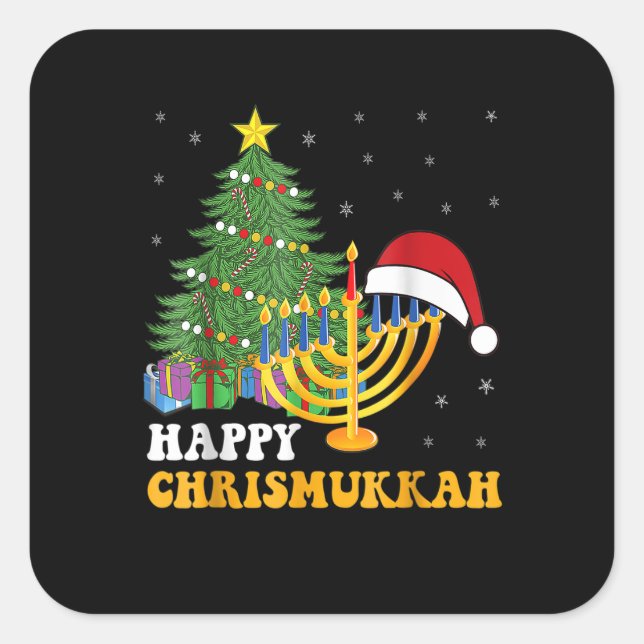 Adesivo Quadrado Merry Chrismukkah Happy Hanukkah 2022 Christmas Ug (Frente)