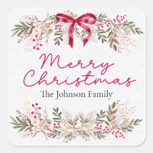 Adesivo Quadrado Merry Christmas Berries Gift Stickers