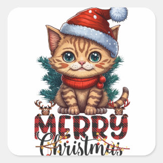 Adesivo Quadrado Merry Christmas Cat 2025