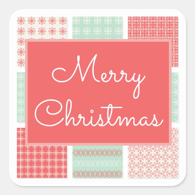 Adesivo Quadrado Merry Christmas Country Quilt Sticker (Frente)