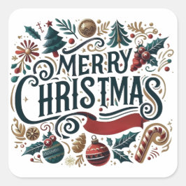 Adesivo Quadrado Merry Christmas Festive