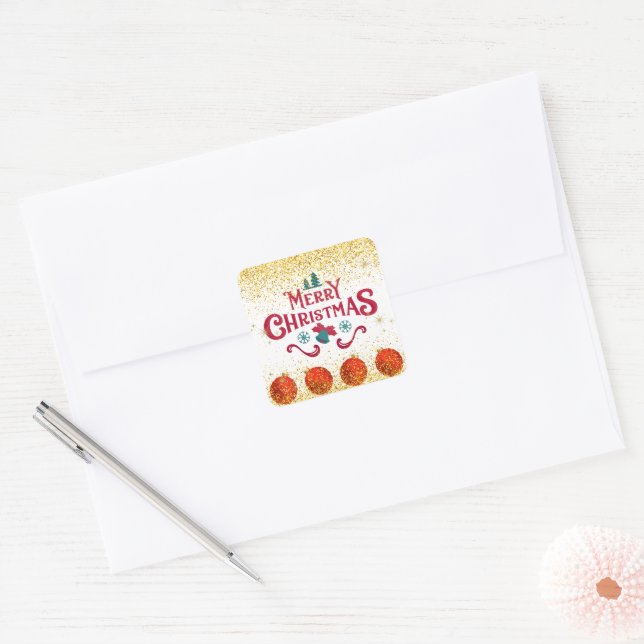 Adesivo Quadrado Merry Christmas Holiday Party Glitter (Envelope)