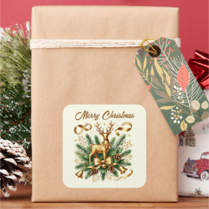 Adesivo Quadrado Merry Christmas ouro rendeer adiciona texto