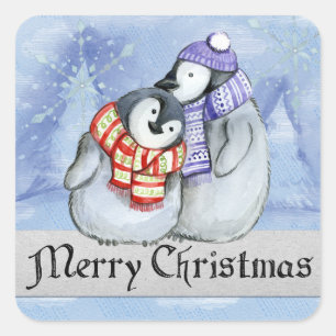 ADESIVO QUADRADO MERRY CHRISTMAS PENGUINS EM AMOR ENVELOPE SEAL