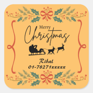 Adesivo Quadrado Merry Christmas Personalised Business Sticker