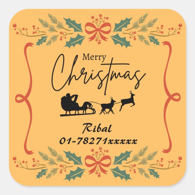 Adesivo Quadrado Merry Christmas Personalised Business Sticker (Frente)