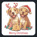 Adesivo Quadrado Merry Christmas Pit Bull Cães<br><div class="desc">Uma bela ilustração dos cães Pit Bull vestidos para o Natal. Perfeito para amantes de animais de estimação ou pais de cães durante o feriado!</div>