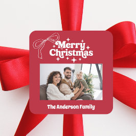 Adesivo Quadrado Merry Christmas red hand-drawn bow retro photo