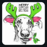Adesivo Quadrado Merry Christmas Reindeer Dog | Feriados<br><div class="desc">Esta design apresenta uma ilustração de um cão vestido vestindo um par de formigueiros de renas tecidos. #natal #feriados #sazonal #festivo #cão #rendeer #festa #celebra #presentes #artesanatos</div>