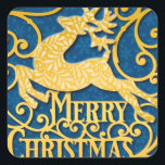 Adesivo Quadrado Merry Christmas Reindeer Silhouettes Snowflake<br><div class="desc">Feliz Natal Reindeer Silhouettes Snowflake. Compartilhe mais Felizes de natais vintages festivos,  Feliz com aqueles que você ama nesta temporada de festas.</div>