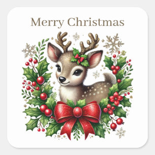 Adesivo Quadrado Merry Christmas rendeer adiciona texto