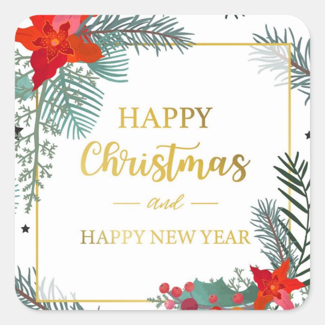 Adesivo Quadrado Merry Christmas Square Sticker (Frente)