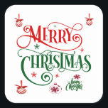 Adesivo Quadrado Merry Christmas Sticker<br><div class="desc">Vinheta Quadrada Decorativa de Natal Feliz</div>